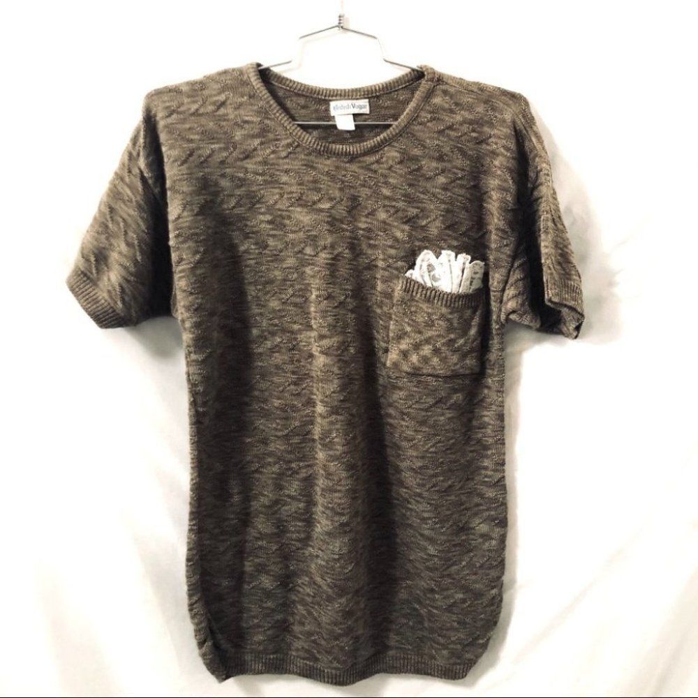 Vintage British Vouge Vintage Short Sleeve  Sweater Brown Cotton Size M